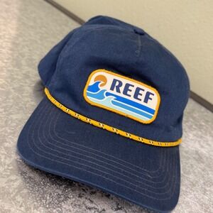 Reef Snapback Hat Mens OSFM Navy Blue Good Wave Patch Rope Accent Cotton Cap
